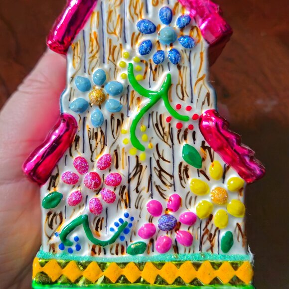 RARE ADORABLE CHRISTOPHER RADKO BIRD HOUSE FLOWERS CHRISTMAS GLASS ORNAMENT - Picture 8 of 10